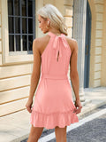 Women's new halter neck strap pleated sleeveless solid color dress