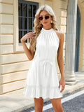 Women's new halter neck strap pleated sleeveless solid color dress