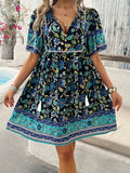 Spring and summer casual holiday printed short-sleeved dress