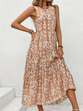 Women's New Sleeveless Waist Solid Color Hollow Splicing Printed Dress