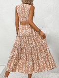 Women's New Sleeveless Waist Solid Color Hollow Splicing Printed Dress