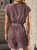 New leopard print jumpsuit v-neck commuter shorts jumpsuit