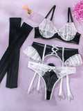 Sexy bra set lace mesh splicing nurse outfit sexy lingerie five-piece set