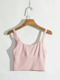 New retro square neck pleated slim high waisted short vest halter top