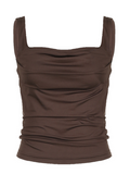 Women's Solid Color Pleated Design Square Neck Versatile Simple Camisole