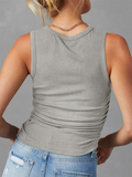 New Sleeveless Knitted Slim Side Pleats Solid Color Round Neck Vest