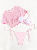 New Sexy Bikini Swimsuit Pink Cute Three-piece Swimsuit