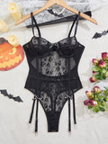 Dark Style Erotic Shapewear Halloween Skull Lace One Piece Leotard