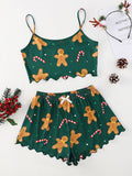 Christmas print sleeveless shorts, simple and casual two-piece home wear