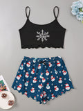 Christmas Alphabet Santa Claus Printed Two Piece Loungewear Set