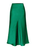 Satin High Waist Solid Color Split Midi Skirt