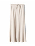 Satin Long Skirt High Waist Drawstring Tie Solid Color Halter Skirt