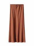 Satin Long Skirt High Waist Drawstring Tie Solid Color Halter Skirt