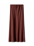 Satin Long Skirt High Waist Drawstring Tie Solid Color Halter Skirt