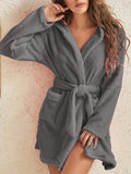 Autumn and winter hooded home plush pajamas solid color warm bathrobe