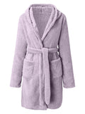 Autumn and winter hooded home plush pajamas solid color warm bathrobe