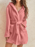 Autumn and winter hooded home plush pajamas solid color warm bathrobe