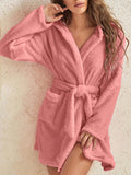 Autumn and winter hooded home plush pajamas solid color warm bathrobe