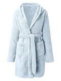 Autumn and winter hooded home plush pajamas solid color warm bathrobe