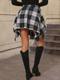 Fashion irregular plaid sleeve fake shirt skirt