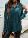 New Year Christmas Women's Solid Color Flocking Long Sleeve Shirt