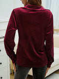 New Year Christmas Women's Solid Color Flocking Long Sleeve Shirt