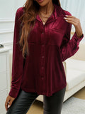 New Year Christmas Women's Solid Color Flocking Long Sleeve Shirt