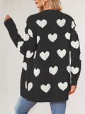 Valentine's Day Heart Knitted Midi Jacket V-Neck Button Cardigan