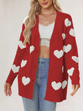 Valentine's Day Heart Knitted Midi Jacket V-Neck Button Cardigan