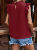 New style solid color top with ruffled sleeves