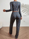 Women's home wear casual printed trousers long sleeve suit