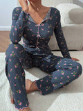 Women's home wear casual printed trousers long sleeve suit