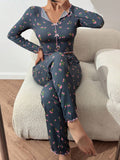 Women's home wear casual printed trousers long sleeve suit