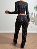 Women's home wear casual printed trousers long sleeve suit