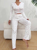 Women's home wear casual printed trousers long sleeve suit