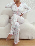 Women's home wear casual printed trousers long sleeve suit