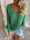 New Chunky Flower Knitted V-Neck Lazy Long Sleeve Sweater