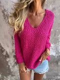 New Chunky Flower Knitted V-Neck Lazy Long Sleeve Sweater