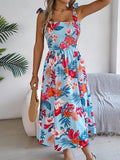 Women's flower tie waist suspender skirt holiday beach dress