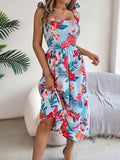 Women's flower tie waist suspender skirt holiday beach dress