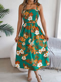 Women's flower tie waist suspender skirt holiday beach dress