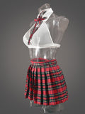 Role Play Plaid Pleated Skirt Sexy Lingerie Multi-Piece Set