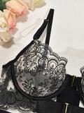 Embroidered bra sexy lingerie 3 piece setderwear four-piece set