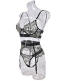 Embroidered bra sexy lingerie 3 piece setderwear four-piece set