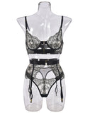 Embroidered bra sexy lingerie 3 piece setderwear four-piece set