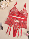 Embroidered bra sexy lingerie 3 piece setderwear four-piece set