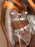 Embroidered bra sexy lingerie 3 piece setderwear four-piece set