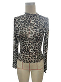 Women's Sexy Leopard Print Mesh Ruffle Bodysuit T-shirt Top