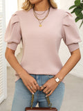 Casual Simple Round Neck Puff Sleeve Sweater Solid Color Short Sleeve