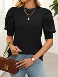 Casual Simple Round Neck Puff Sleeve Sweater Solid Color Short Sleeve